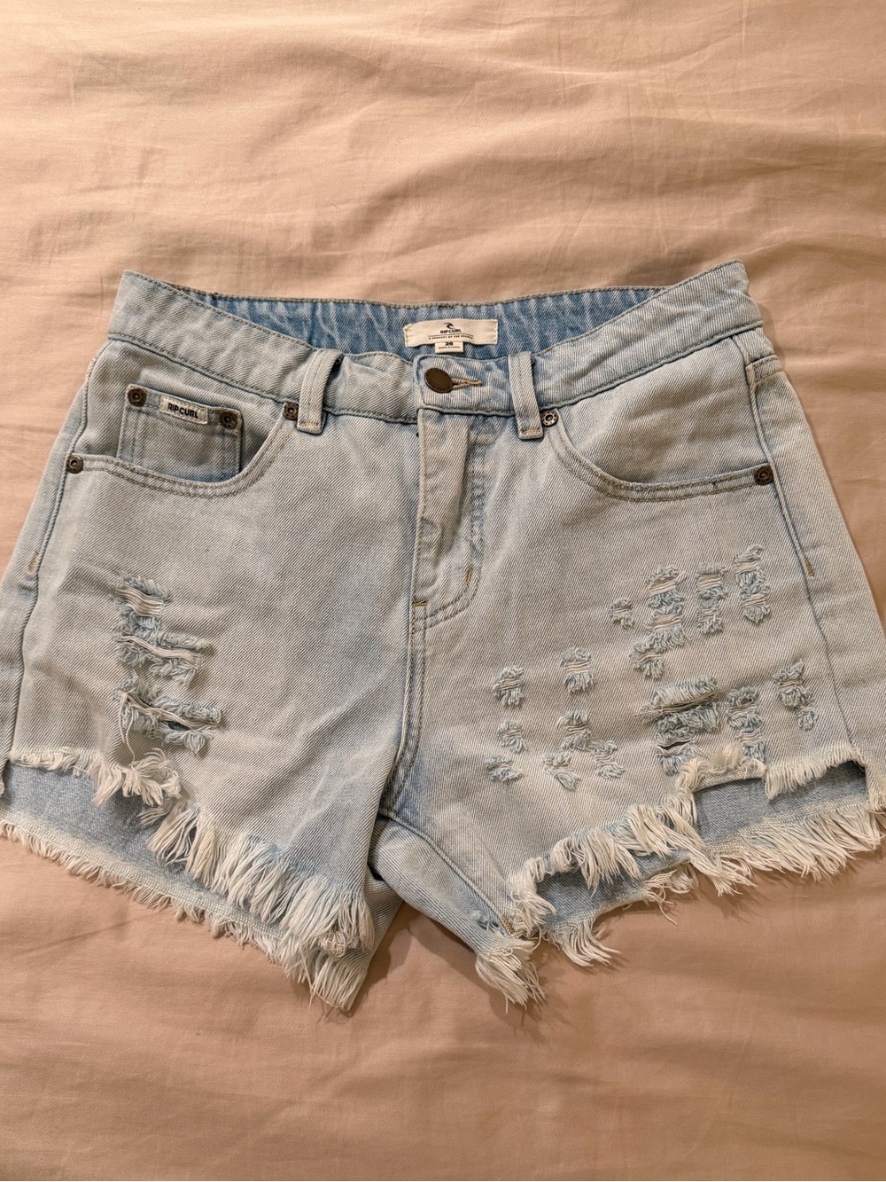 Rip Curl Light Wash Distressed Denim Cutoff Shorts
